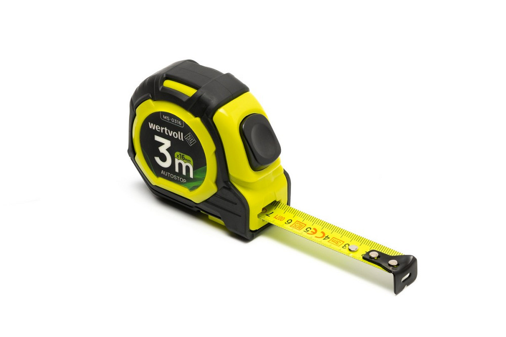 WERTVOLL Рулетка WERTVOLL 3 м×16 мм дві кнопки AUTOSTOP покриття TPR нейлонове покриття протико Київ - фото 1