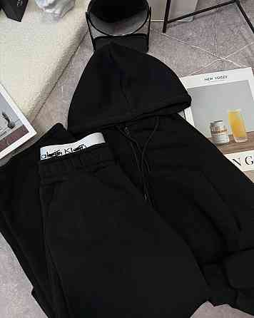 Женский утепленный прогулочный костюм двойка в спортивном стиле трехнить на флисе Черный, 46/48 Одесса