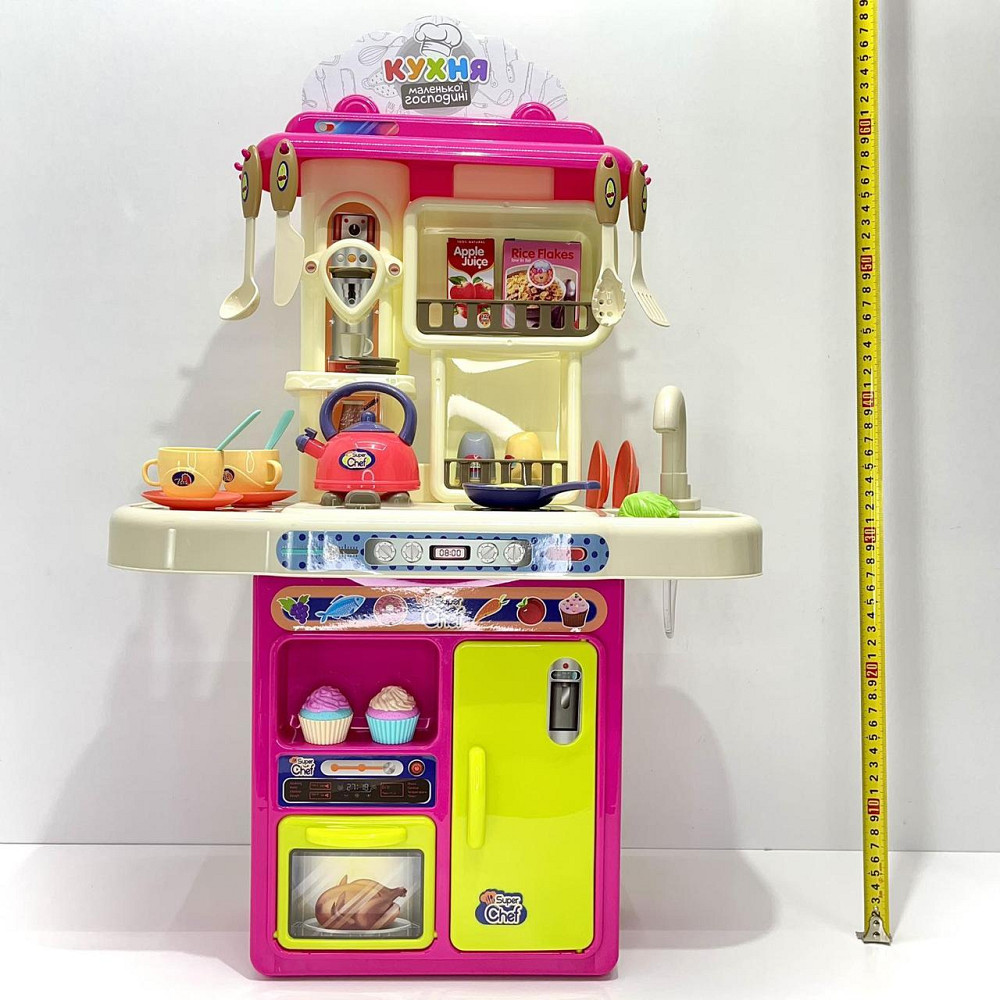 Кухня ігрова 42 предмети посуд продукти плита мийка-льюча вода пар музика світло на батарейках Рожева (16890B) Чернігів - фото 3