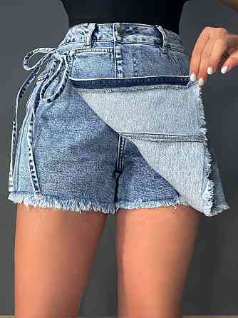 Шорты-юбка женские Vanver 221-225 джинсовые на запах с завязкой голубые, голубой, 31, 31, 90 см, 120 см Киев
