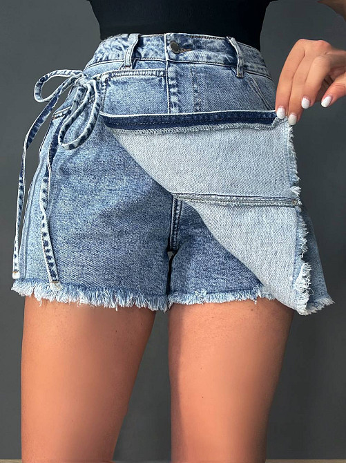 Шорты-юбка женские Vanver 221-225 джинсовые на запах с завязкой голубые, голубой, 31, 31, 90 см, 120 см Киев - изображение 5