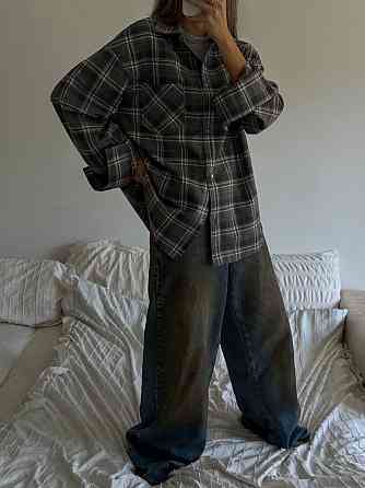 Жіноча трендова сорочка оверсайз у клітинку фланель Сірий Одеса