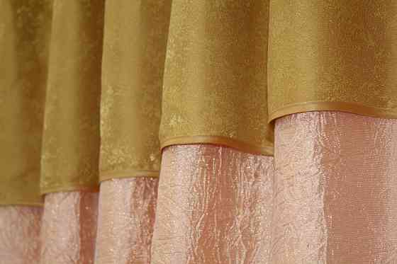 Кухонные шторы VR-Textil № 073к с ламбрекеном и подхватами персиковый с золотистым 270х170 см (52-0146) Киев