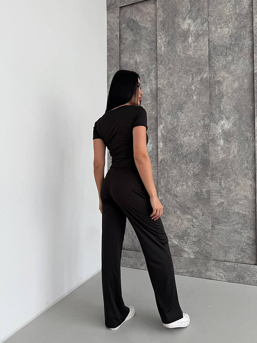 Женский базовый костюм тройка: лонгслив, футболка и штаны микродайвинг Черный Одесса - изображение 10