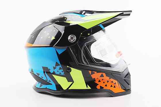 Шолом кросовий/ендуро/АТV зі склом BLD-819-7  М (57-58см), ЧОРНИЙ/ЖОВТО-СИНІЙ Київ