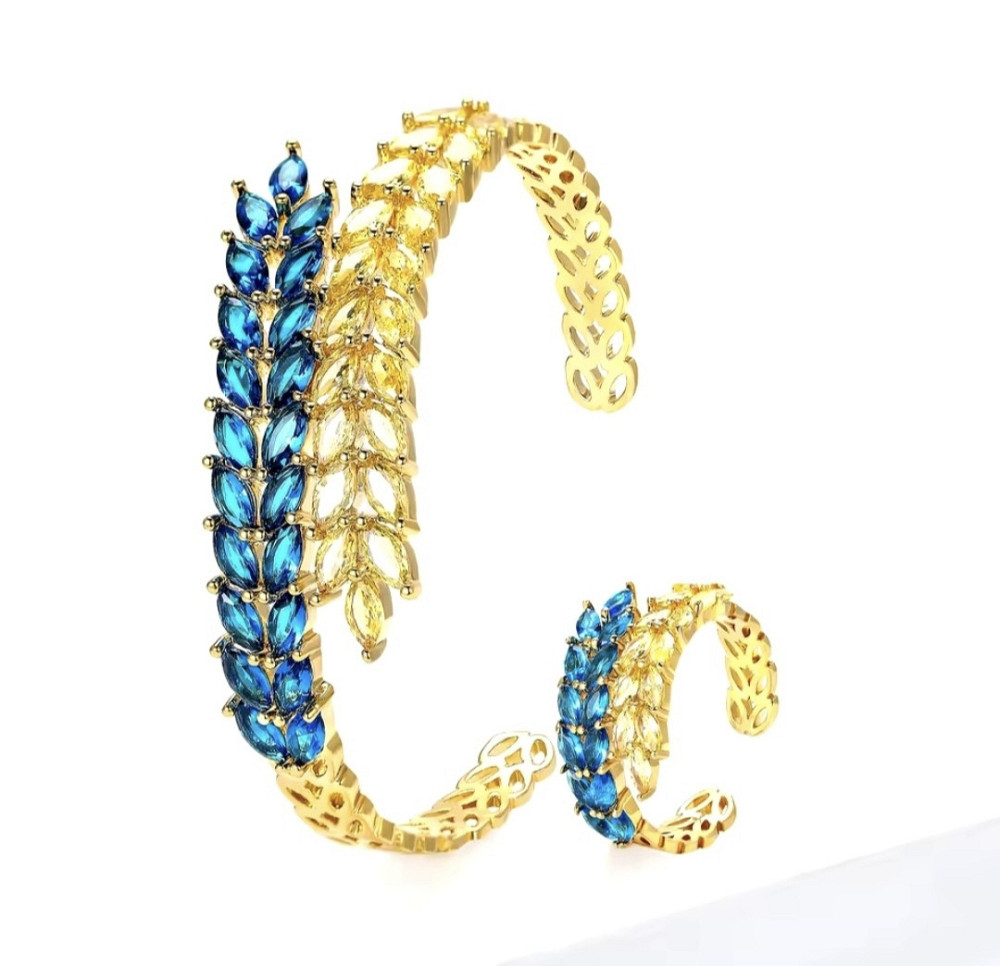 Браслет + каблучка жовто-блакитні колоски Золотистий №2 Смела - изображение 1