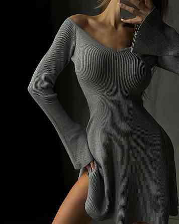 Жіноче базове тепле плаття з довгим рукавом ангора рубчик Сірий Одеса