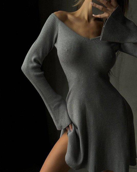 Жіноче базове тепле плаття з довгим рукавом ангора рубчик Сірий Одеса - фото 1