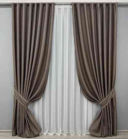 Комплект готовых штор VR-Textil Рогожка TERRA LUXE № 1855ш Коричневый 140х250 см 2 шт (39-915) Киев