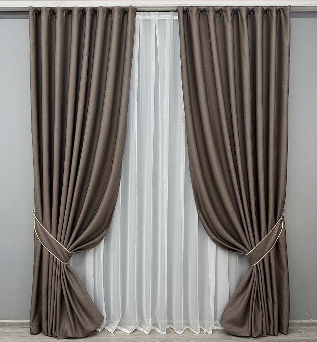 Комплект готових штор VR-Textil Рогожка TERRA LUXE № 1855ш Коричневий 140х250 см 2 шт (39-915) Київ - фото 2