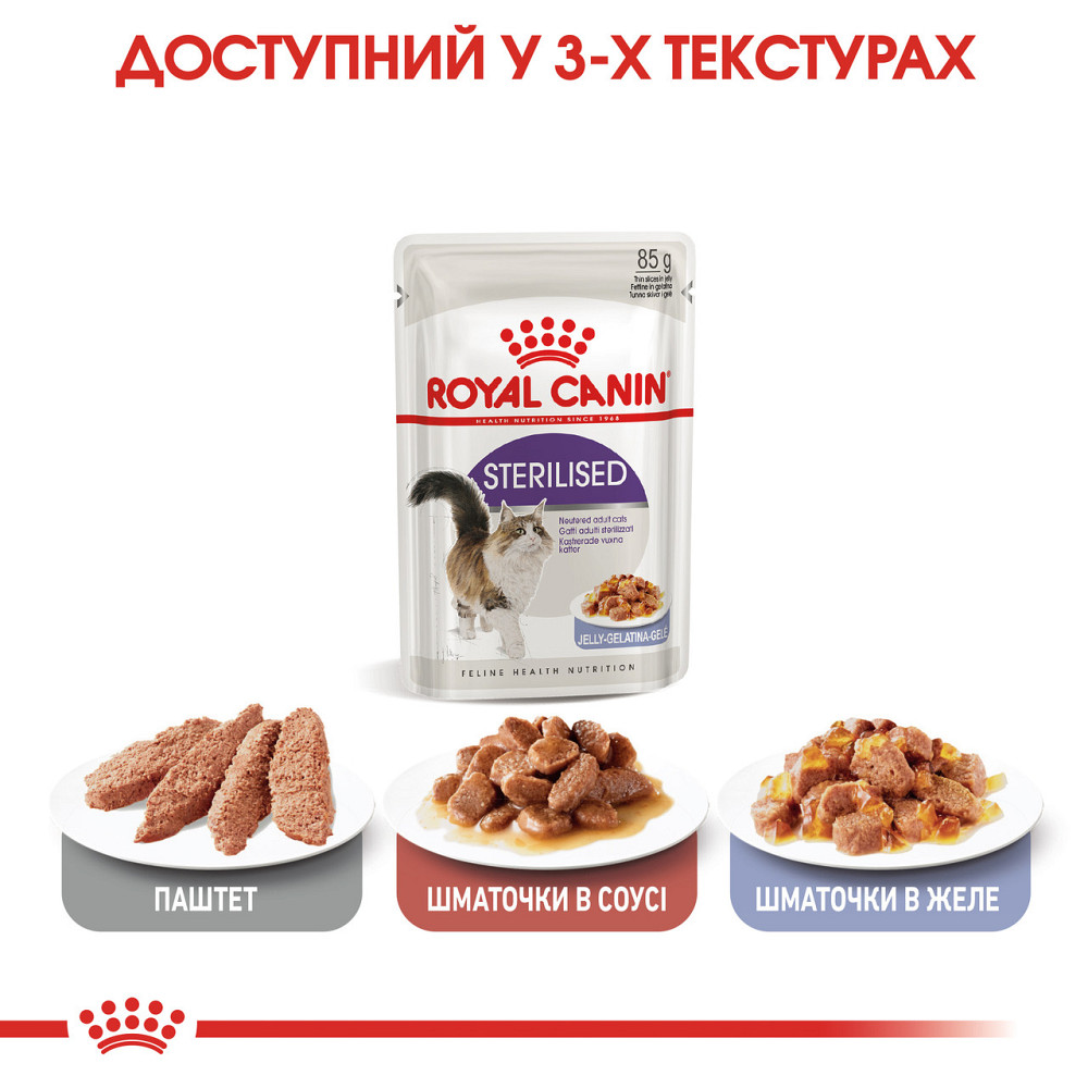 Вологий корм для дорослих стерилізованих котів ROYAL CANIN STERILISED IN JELLY 0.085 кг Київ - фото 6