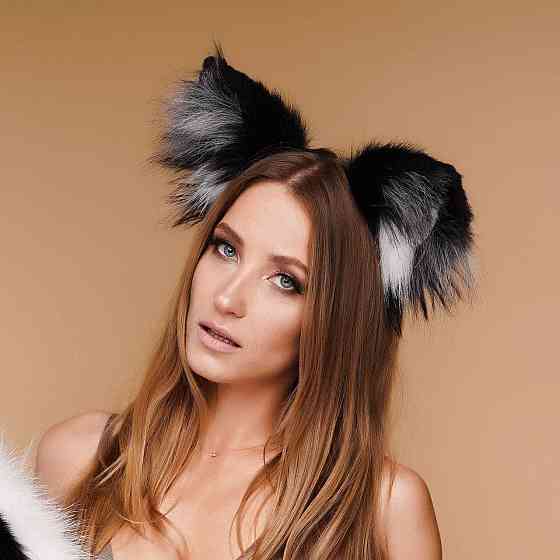 Пушистые лисьи ушки серебристого цвета OKOVA Sex Aura Киев