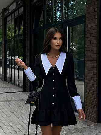 Женское платье с акцентным воротничком и стягивающими шнурочками на спинке костюмка Армани+Котон Одесса