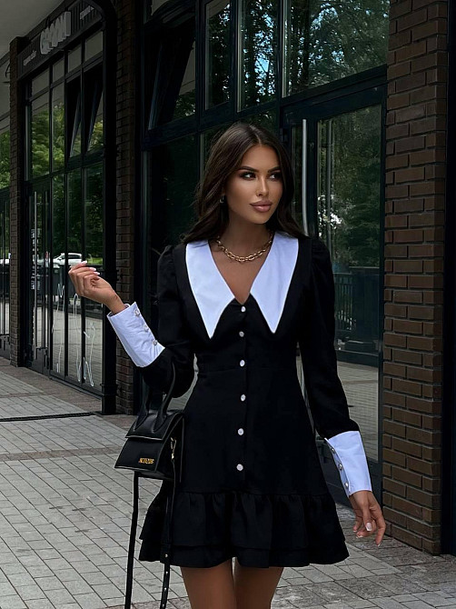 Жіноча сукня з акцентним комірцем та зтягуючими шнурочками на спинці костюмка Армані + котон Одеса - фото 1