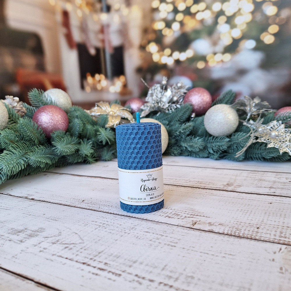 Восковая свеча из цветной вощины 8,5 см. Цвет - синій. Одесса - изображение 1