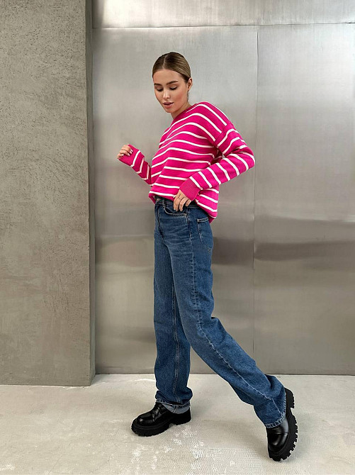 Жіночий базовий смугастий светр оверсайз вовна 70% акрил 30% Малина Одеса - фото 10