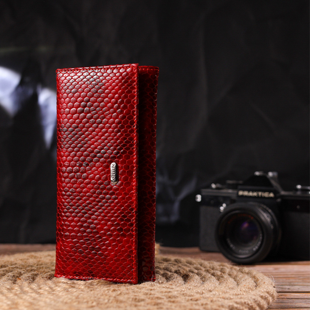 Превосходный женский кошелек из натуральной лакированной кожи с тиснением под змею Красный (CANPELLINI) Киев - изображение 2