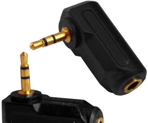 Переходник штекер 2,5мм стерео - гнездо 3,5мм стерео, угловой, gold, корпус пластик Полтава - фото 1