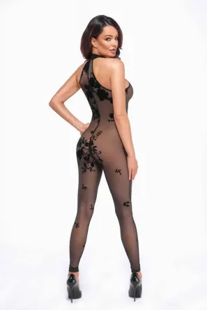 Бодістокінг Noir Handmade F315 Ego flocked mesh halter catsuit - L Львов