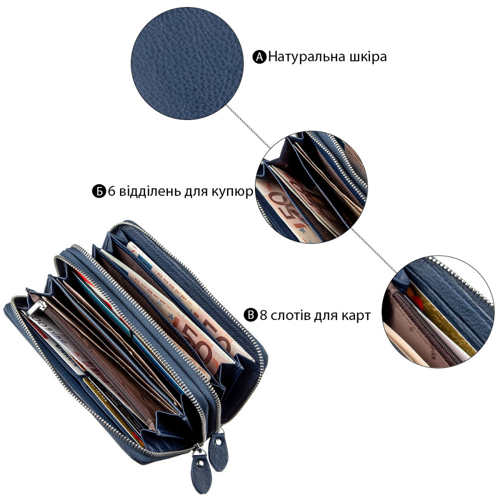 Цікавий жіночий клатч з ремінцем ST Leather 18869 Синій Київ - фото 4