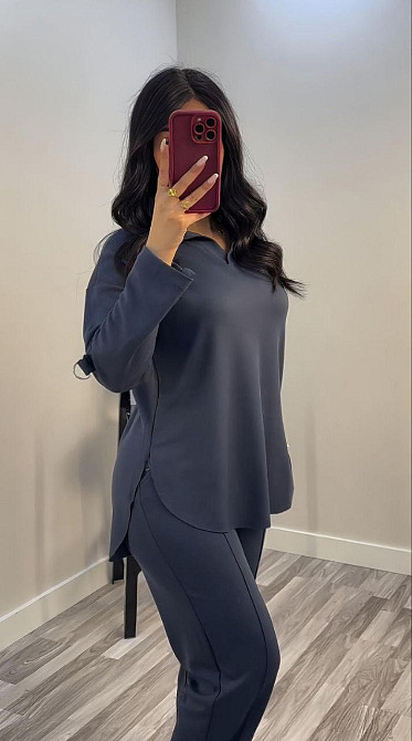 Жіночий стильний повсякденний костюм з V-вирізом двонитка Графіт, 60/62 Одеса - фото 2