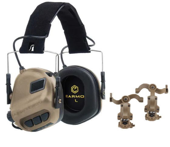 Тактические активные наушники Earmor М31 + крепление на шлем OPS Core (чебурашка) Койот Винница