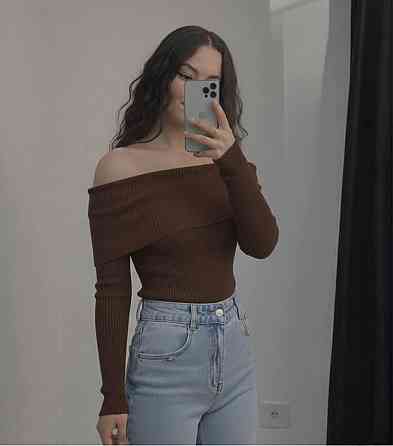 Женский романтичный лонгслив с отворотом турецкий рубчик мустанг 42/44, Шоколад Одесса