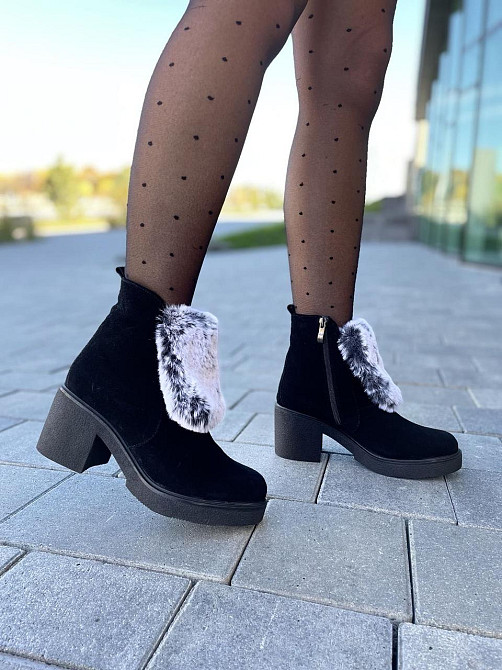 Без бренда Черевики жіночі D and V чорний/сірий натуральна замша зима висота 12см каблук 7см (6 Коломия - фото 9