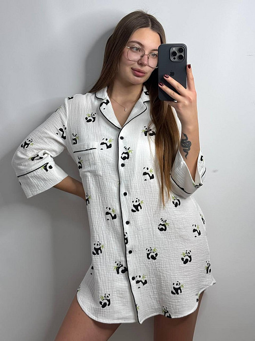 Жіноча муслінова нічна сорочка Панда XL-2XL Харків - фото 1