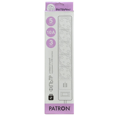 Сетевой фильтр питания Patron 3m (SP-53) + 2 USB 2.0, 2.1A , 5 роз. BLACK (EXT-PN-SP-53-USB) Винница - изображение 2