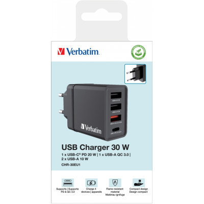 Зарядное устройство Verbatim USB 30W PD3.0 4-ports black (49700) Винница - изображение 8