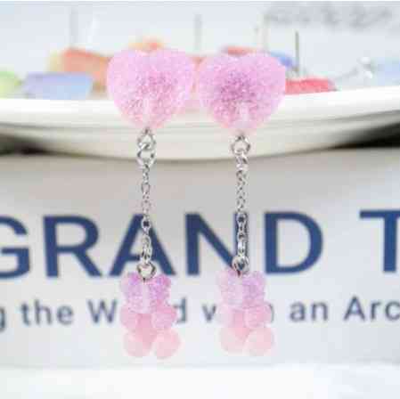 Серьги мармеладные мишки сиреневые - длина 5см, размер мишки 1,6*1см, смола Киев