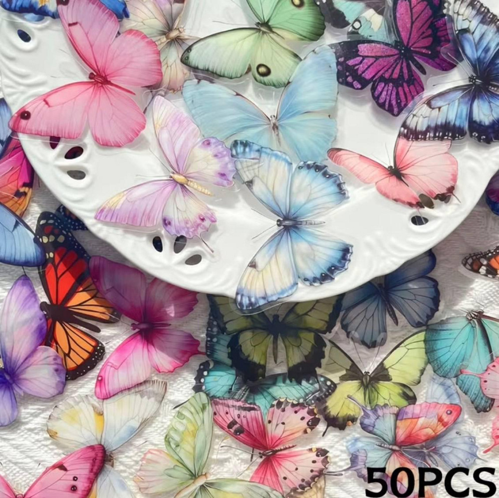 Наліпки метелики різнокольорові 50 шт вінілові стікери watercolor для декору, скрапбукінгу Київ - фото 4
