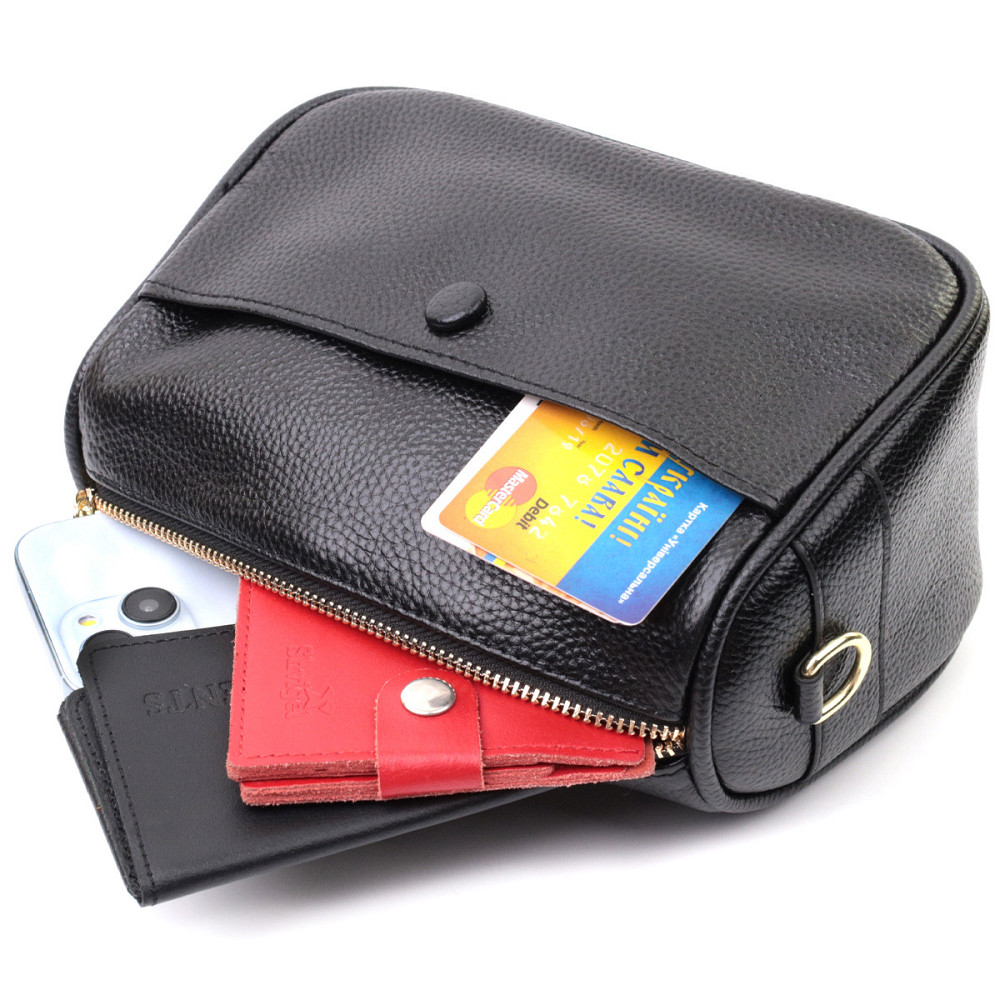 Сумка кросс-боди для женщин на каждый день из натуральной кожи Vintage 22590 Черная Киев - изображение 10