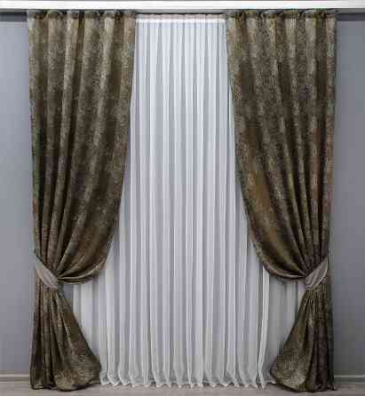 Комплект готовых штор VR-Textil Мрамор Al-9 № 1639ш Коричневый с серым 150х290 см 2 шт (33-0482) Киев