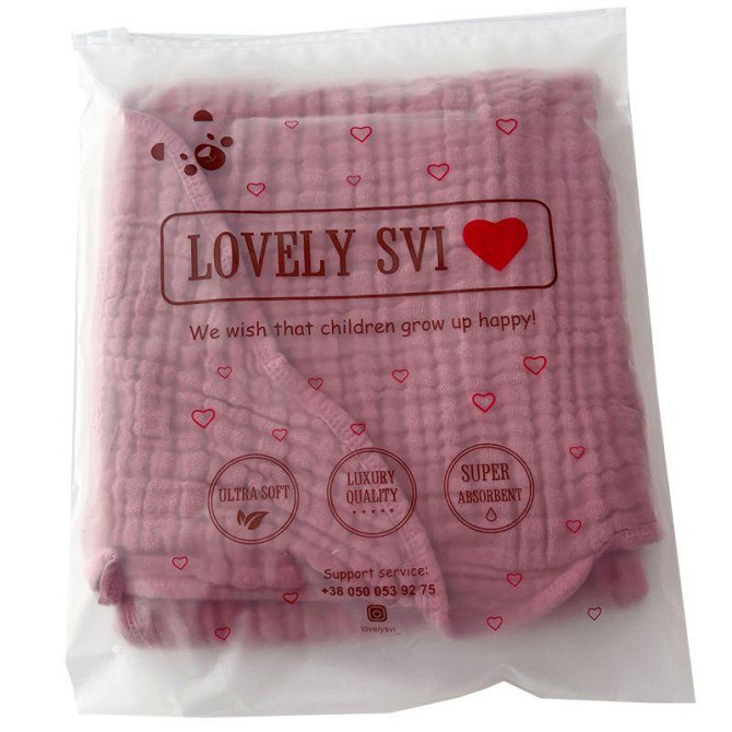 Дитячий рушник з капюшоном Lovely Svi органічна бавовна ( муслін) – 80 x 80 см від 0 до 2 років Рожевий (2001251) Київ - фото 4