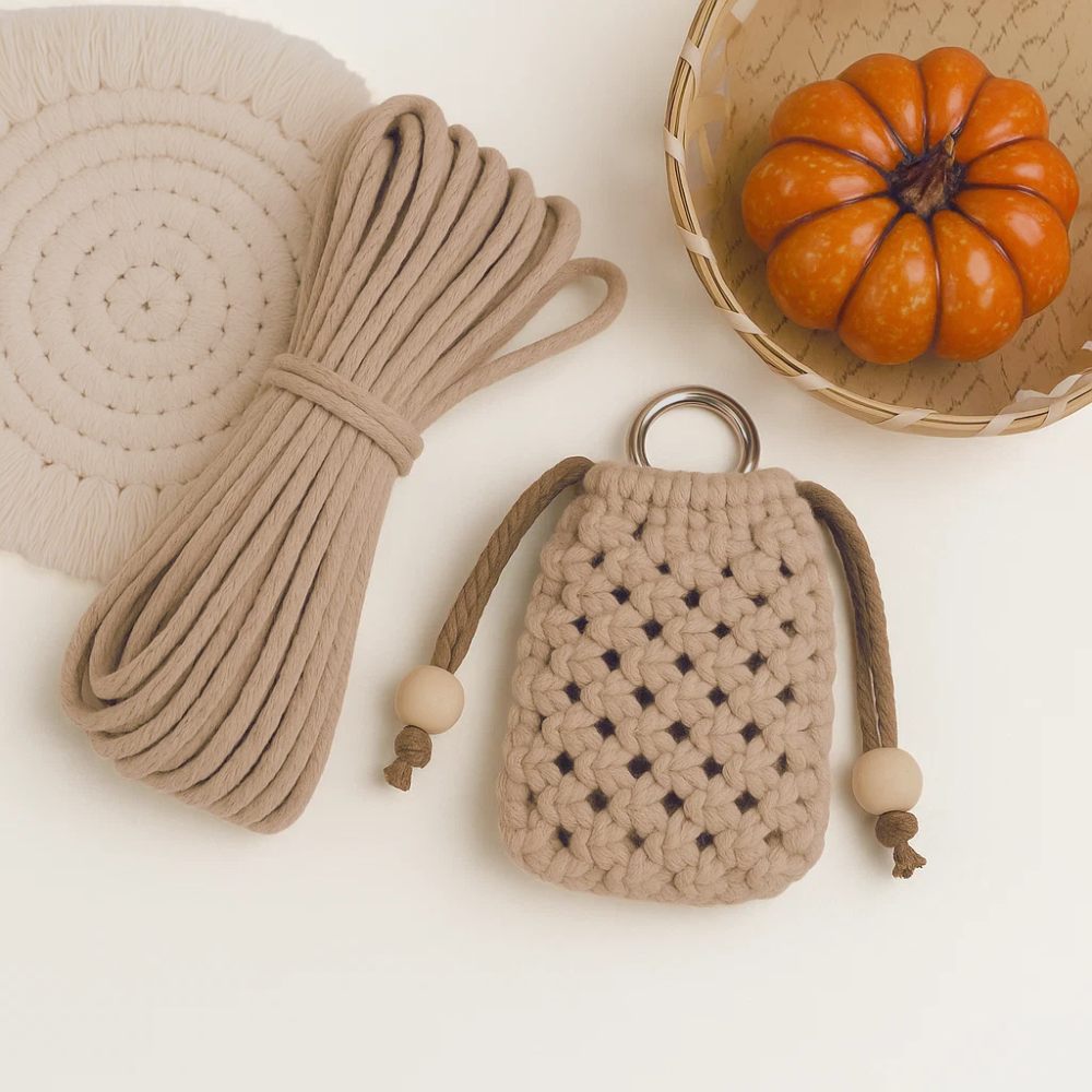 Набор макраме для ручного вязания чехла для наушников и аксессуаров 8х7 см бежевый для рукоделия и творчества Каменец-Подольский - изображение 1