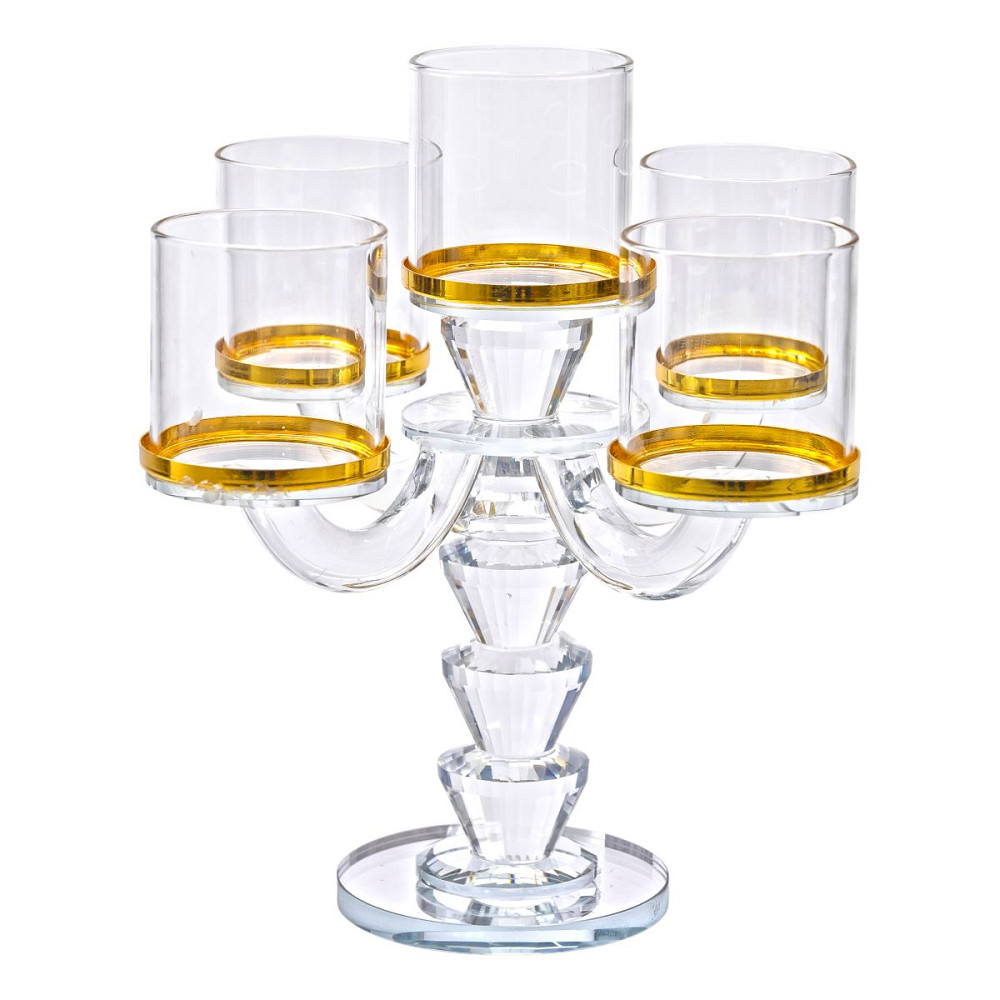 Канделябр на 5 свічок 19×19×23 см підсвічник скляний декоративний із золотою окантовкою HP-4-36 Коломия - фото 1