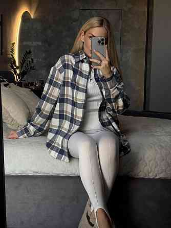 Жіноча базова тепла картата сорочка турецький кашемір джинс-бежевий Одеса