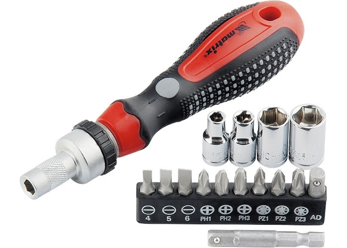 Отвёртка реверсивная с набором бит и насадок торцевых,CrV,1/4