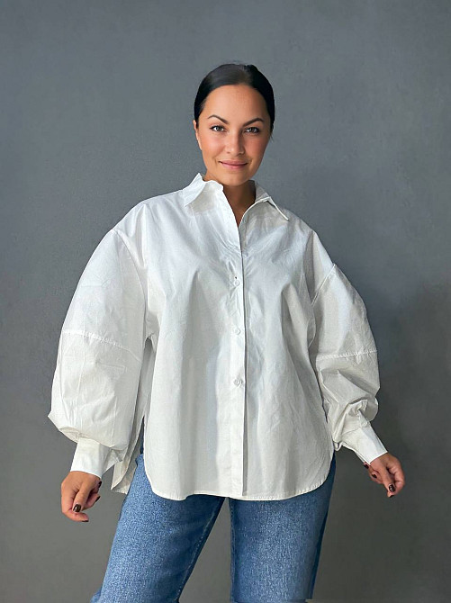 Рубашка женская Lan Lan 7503 оверсайз широкая длинная с пышным рукавом, белый, one size Киев - изображение 18