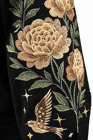 Вишиванка жіноча, лляна, чорна, з довгим рукавом, топ Київ