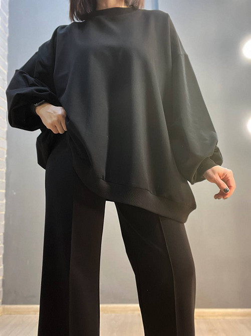 Костюм жіночий MY CITY 3044-8286 світшот широкий оверсайз та брюки палаццо зі стрілкою, чорний, SM Одеса - фото 9