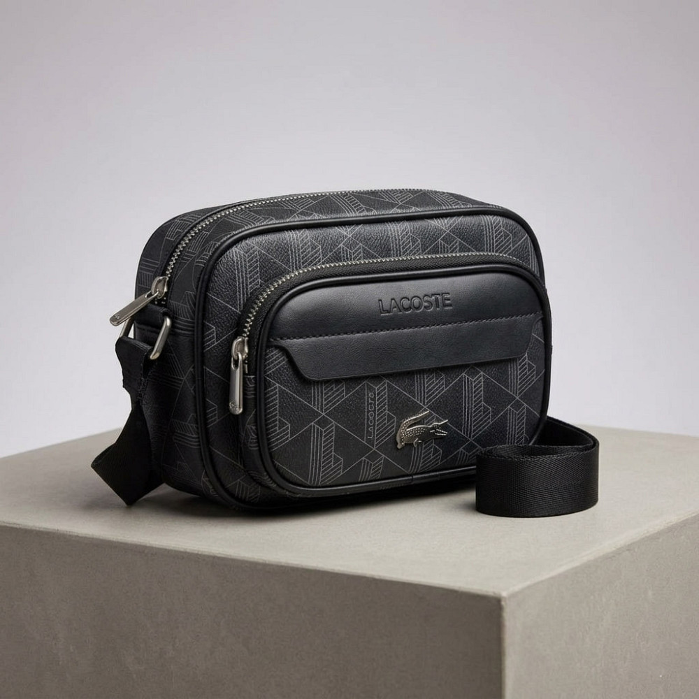 Мужская брендовая сумка, борсетка на плечо Лакоста, Lacoste (3650) black Киев - изображение 1