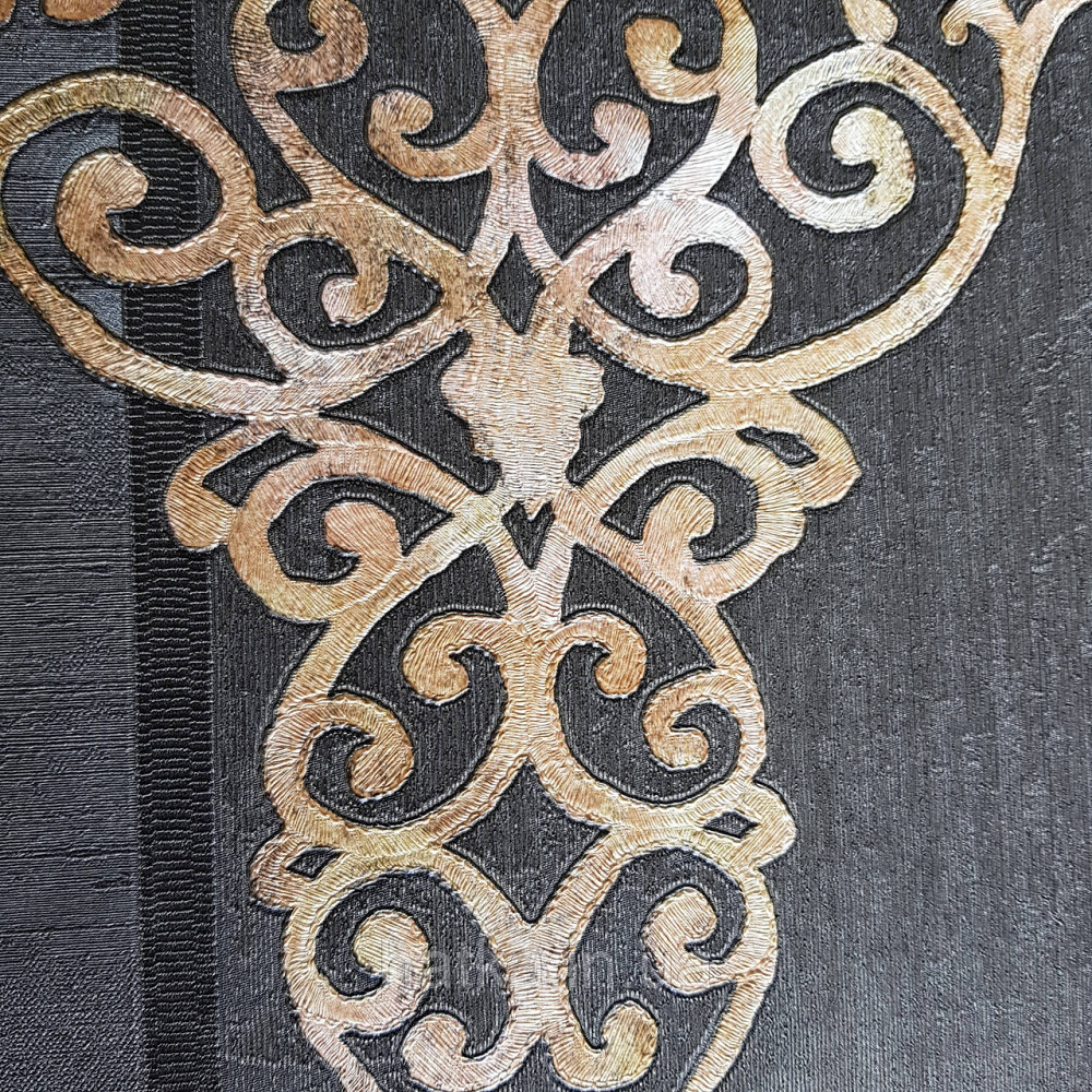 Шпалери метрові вінілові на флізелін 24 Carati Cristiana Masi вензель великий структурний золотом на чорному Київ - фото 4