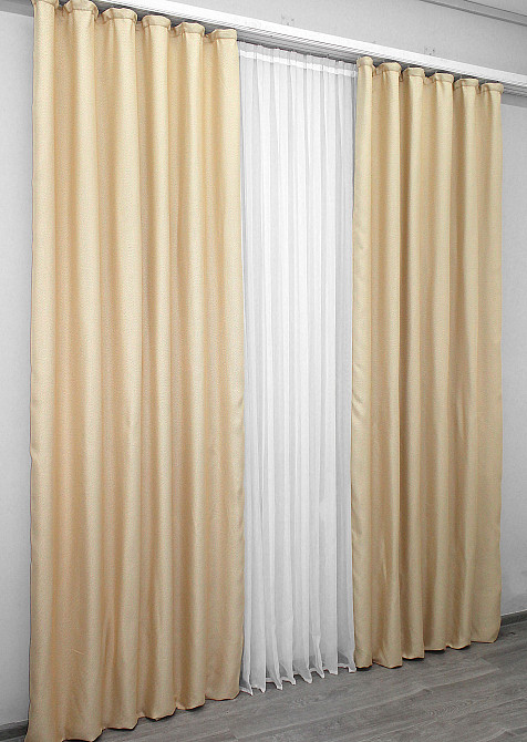 Комплект готових штор VR-Textil Льон-блекаут Льон Мішковина № 1162ш Бежевий 150х270см 2 шт (30-975) Київ - фото 4