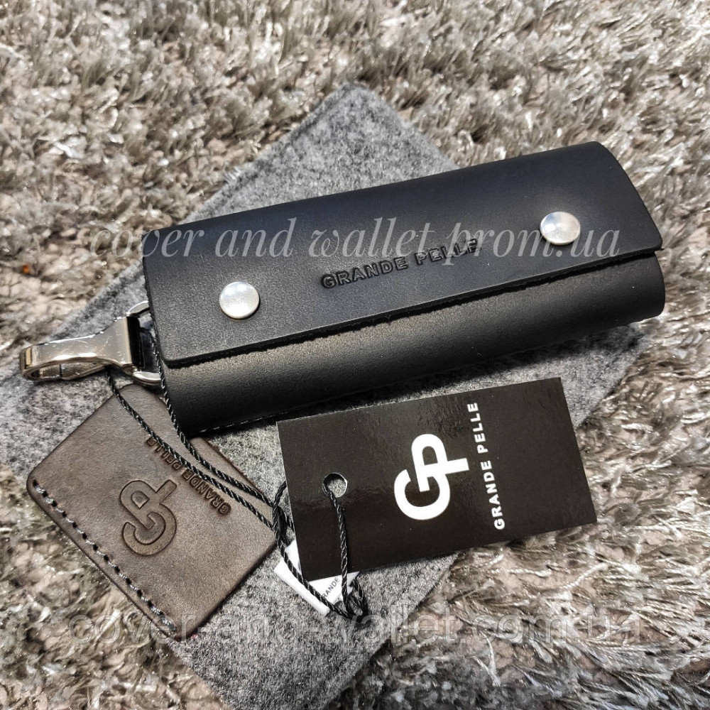 Черная небольшая кожаная ключница на кнопках Grande Pelle 405610 Киев - изображение 1