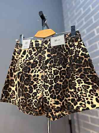 Шорты - юбка джинс Its Basic 287-38 леопардовый принт складки короткие коричневые, коричневый, 40 Киев