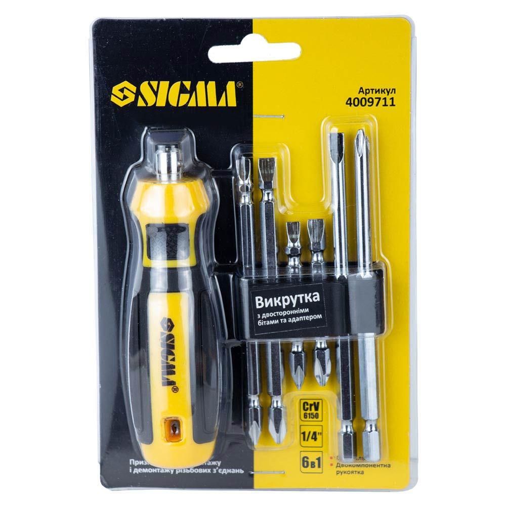 Sigma Отвертка с двухсторонними битами 6в1 + адаптер CrV Mega SIGMA (4009711) Київ - фото 5