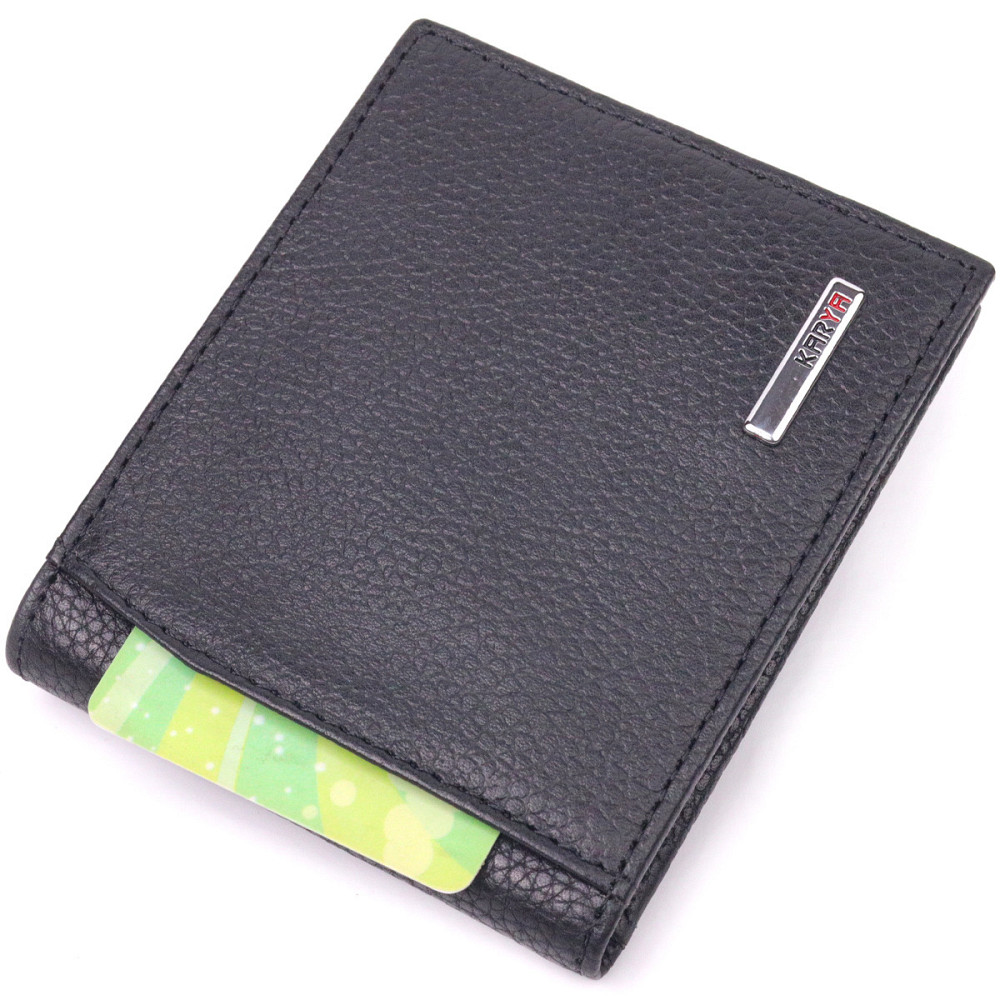 Класичний чоловічий затискач з монетницею з натуральної шкіри KARYA 21403 Чорний Київ - фото 3